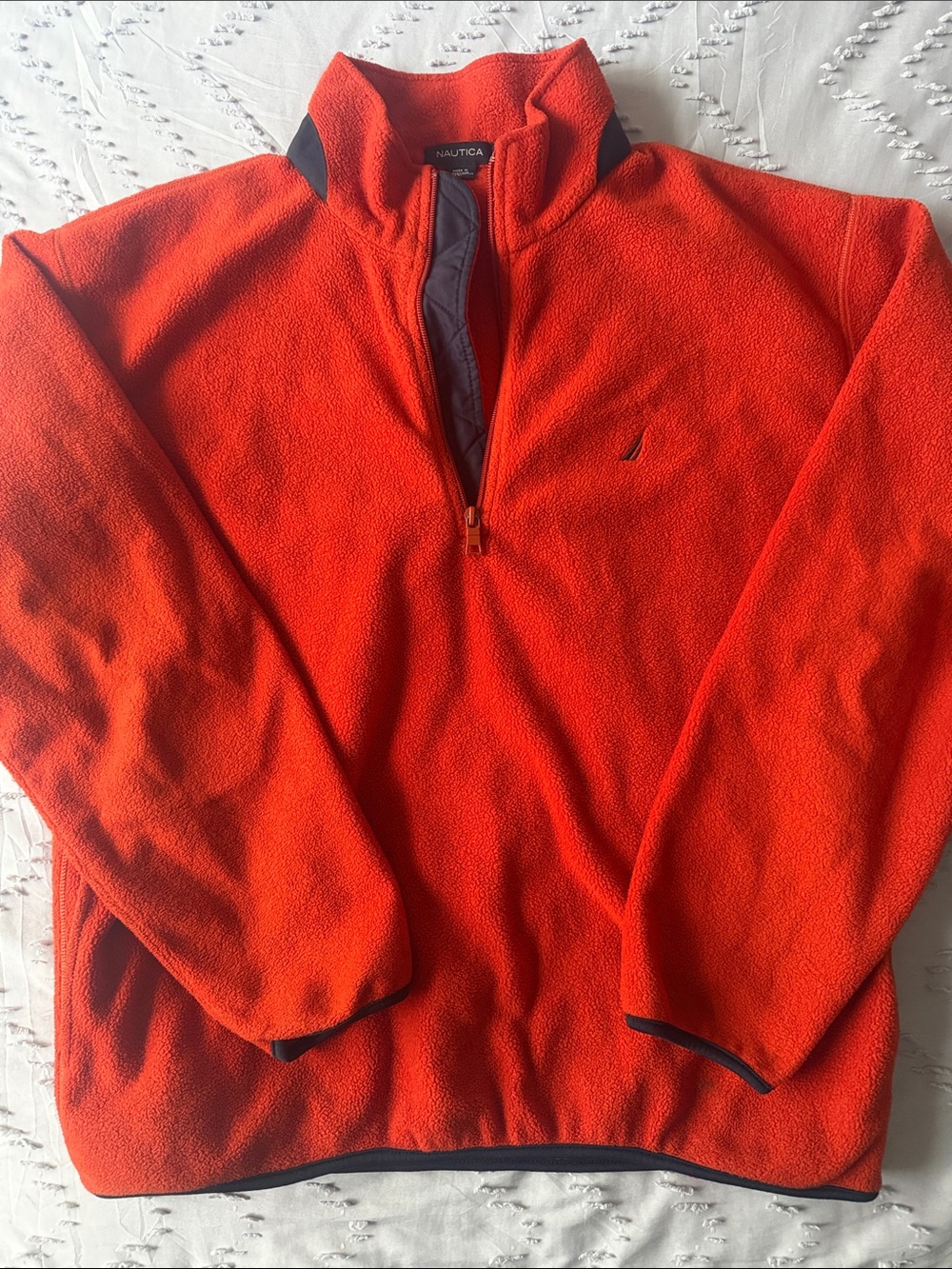 Nautica Men's Bright Orange Quarter-Zip Fleece Pullover